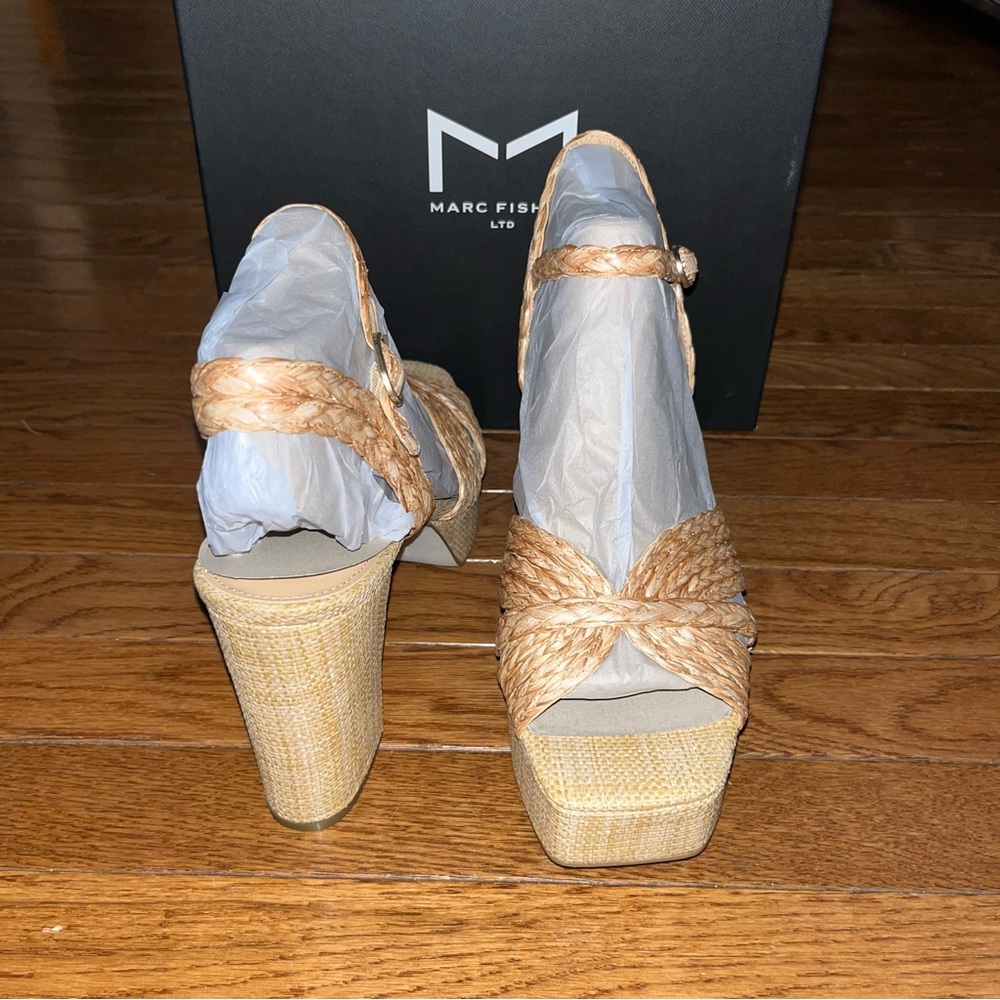 Marc Fisher LTD Chela Platform Raffia Sandals Medium Natural Tan Women’s Size 11 - Picture 9 of 14
